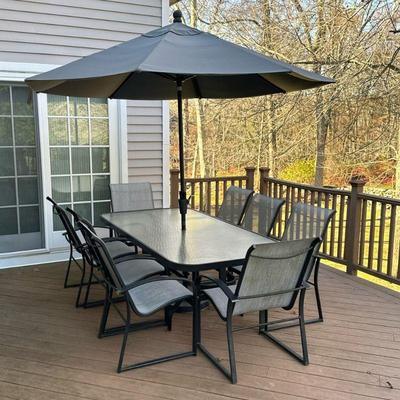 (10pc) WINSTON EVOLUTION & OTHER OUTDOOR DINING SUITE | An outdoor patio dining set, including: 8 Winston Evolution Collection patio...