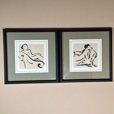 (2pc) PAIR CHERYLE ROBERTS PRINTS | Figure Study IV. Print on paper. 8 x 8 in. sight. Labeled on verso - w. 13.25 x l. 13.25 in (ea....