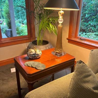 side table, lamp