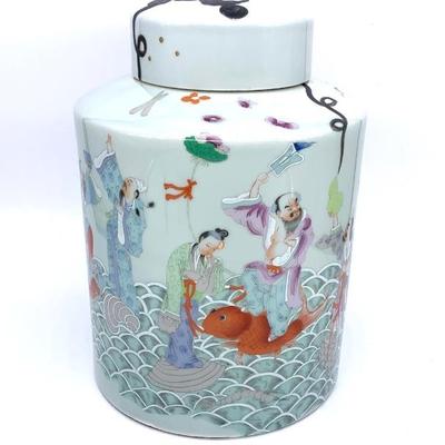 Chinese Eight Immortals ginger jar ht. 12 1/2”