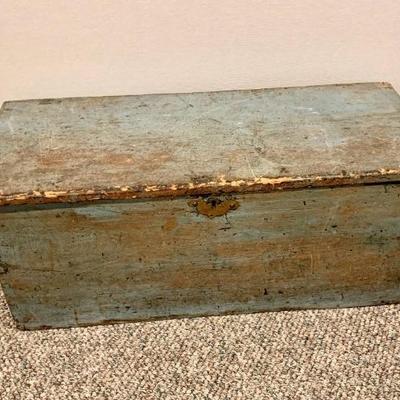 Antique Sea Chest in robins egg blue.Unfortunately a dog liked this too 