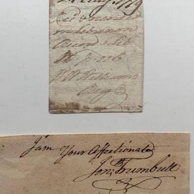 Signatures of Jonathon Trumbull and William Williams, both signers of The Declaration of Independence , w/ COA