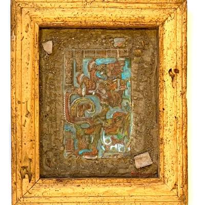 Vtg. Mexican folkart depicting a prominent Lord emerging from the jaws of a serpent.. 