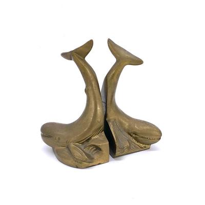 Pr. heavy brass whale bookends