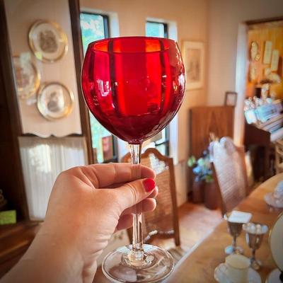 Lenox Holiday Gems Ruby Red balloon wine glasses