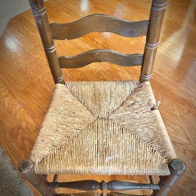 Antique table and 4 ladder back chairs with rush seats