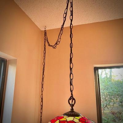 Vintage stained glass pendant lamp with butterflies and flowers
