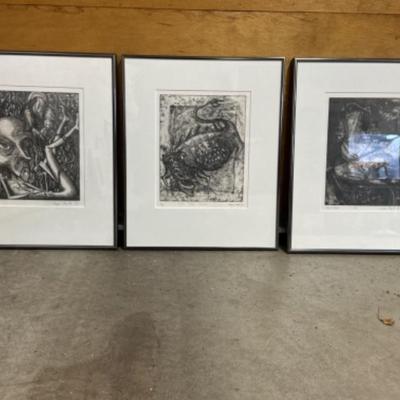 3 Framed Black & White Prints