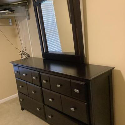 $85 dresser w/mirror 6 drawers - dresser 36”H 66”L 17”depth - mirror 40”H 35”W 