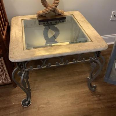 $45 each or $80 both end tables metal base & beveled glass top 21”H 28”L x 28”W