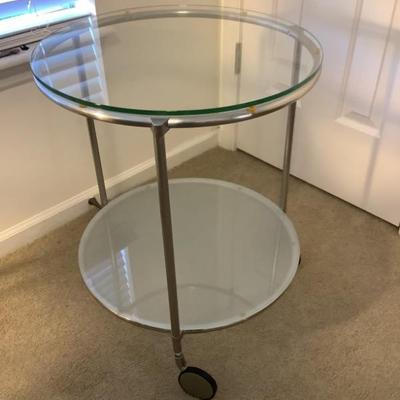 $38 glass 2-tier cart bottom frosted glass 24”H 20”diameter 