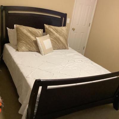 $145 queen bed with mattress, headboard 53”H footboard 34”H 