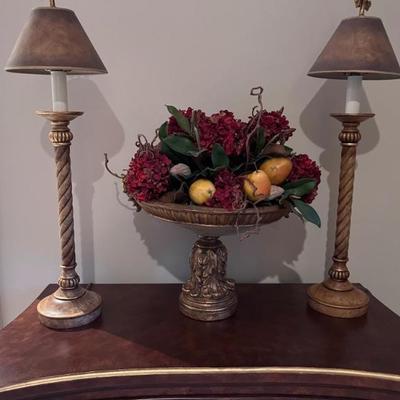 Gold Candlestick Lamps
Faux Floral Decor