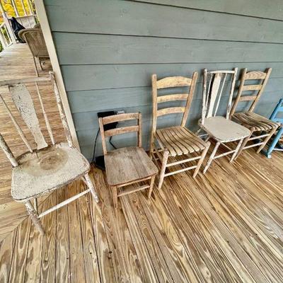 Lot 113- POR: Six Rustic Chairs