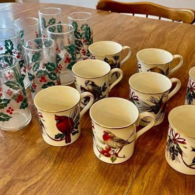 Lot 033-K: Lenox Mugs & Christmas Glasses