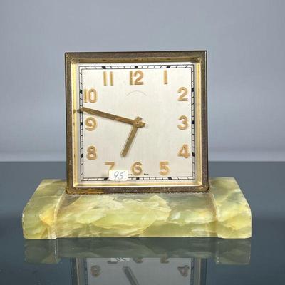 BLACK, STARR & GORHAM DESK CLOCK | Art Deco style desk clock having applied brass Arabic numeral markers and brass hands, the face...