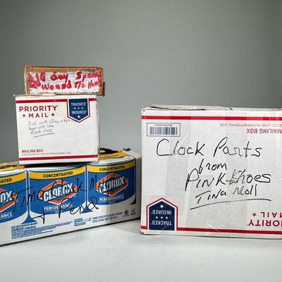 (4pc) MISC. CLOCK PARTS | Four boxes of misc. clock parts, including boxes labeled, 