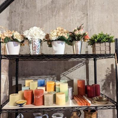 Faux plants, candles