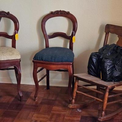 Youth rocker and Victorian style chairs