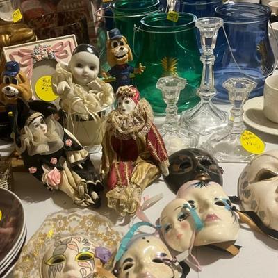 Various harlequins and masks 