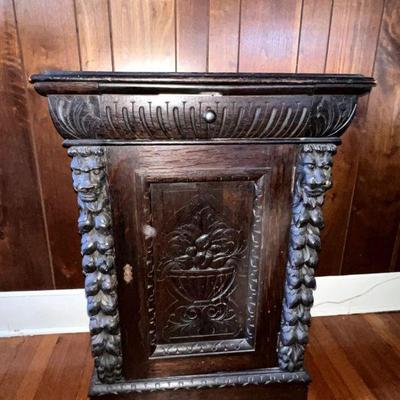 antique carved Oak cabinet