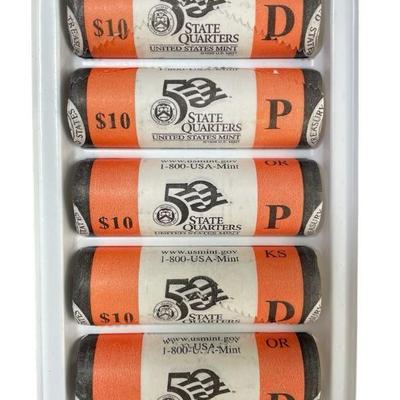TN42 Five 1998 $10 Rolls Of BU Mint Issued State Quarters	
