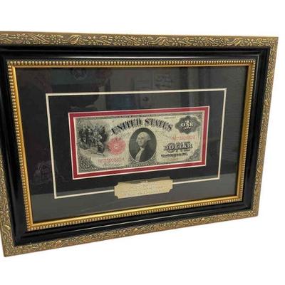 TN30 Framed 1917 Large $1 US Note “Sawhorse Back”	Measures approximately 15"x11". Guilt frame & matted. 
