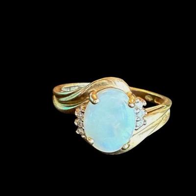 TN55 NAGL Certified 10k Yellow Gold, Cabochon Cut, White Opal Ring	Size 7.5 See certificate for more information
