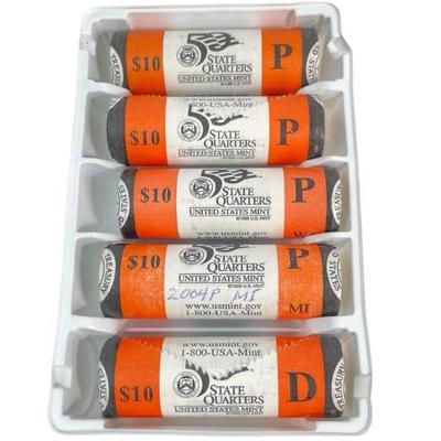 TN39 Five 1998 $10 Rolls Of BU Mint Issued State Quarters #1	
