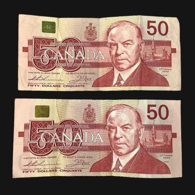 CT202 Two Circulated $50 Canada Bank Notes	

