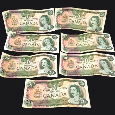 CT203 Seven Circulated $20 Canada Bank Notes	

