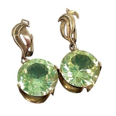 KIHE221 Stamped 14k Uranium Glass Earring	Very unique, we've never auctioned uranium glass earrings. Large round cut centers. Very...
