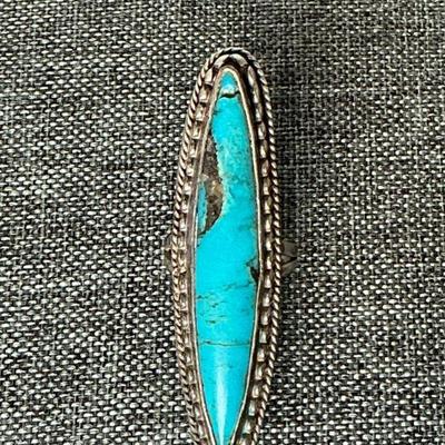 Long Sterling Turquoise Ring