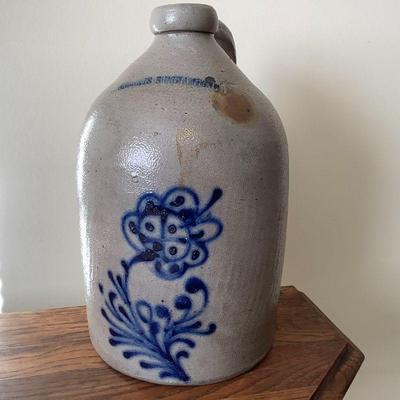 Antique salt glaze crock with cobalt