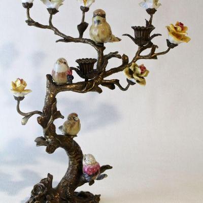 Sale Photo Thumbnail #117: metal "branch" candelabrum with ceramic birds and blossoms 