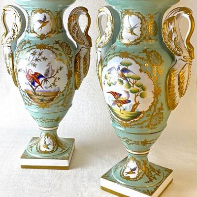 decorative ceramic vases with swan motif handles by Chelsea House - 17 1/2" tall