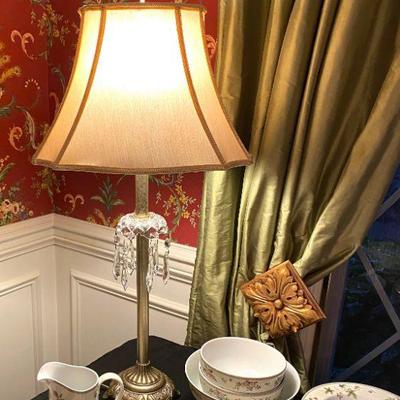 pair of lamps with crystal collar and dangles 