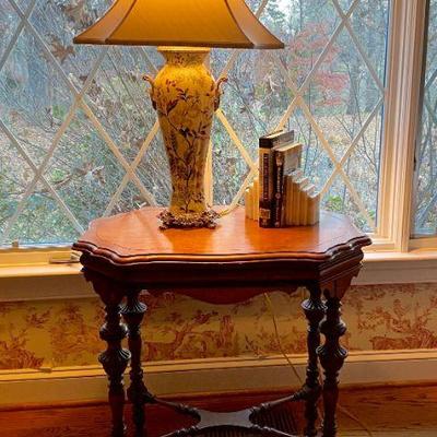1930s table, ceramic & brass lamp