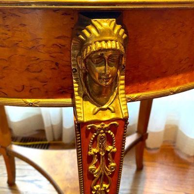 Detail of decoration on verdi marble top table.