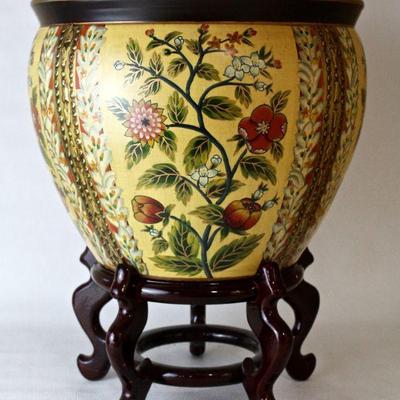 decorative Asian style planter on stand