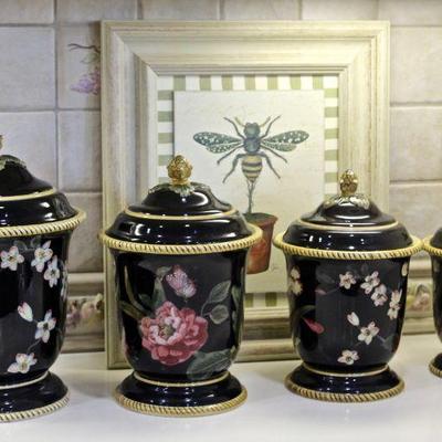 Ceramic canister set, bee artwork