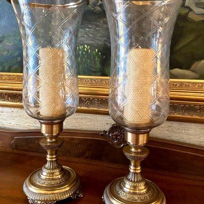 pair of decorative hurricane candle holders