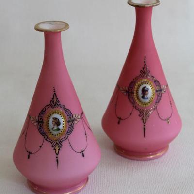 pair of vintage art glass vases