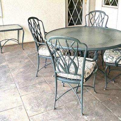 Cattail design table, four chairs, and pair of side tables