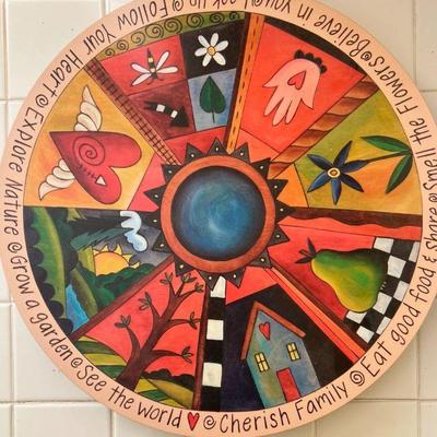 Sincerely Sticks "Your Life Is Art" hand painted wood Lazy Susan 