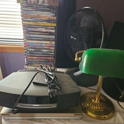 Bose Soundsystem, Bankers Lamp, DVD