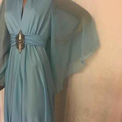 French Blue • Chiffon • Angel Sleeve • Maxi • w/Bugle Bead Detail • 27” Waist • $65