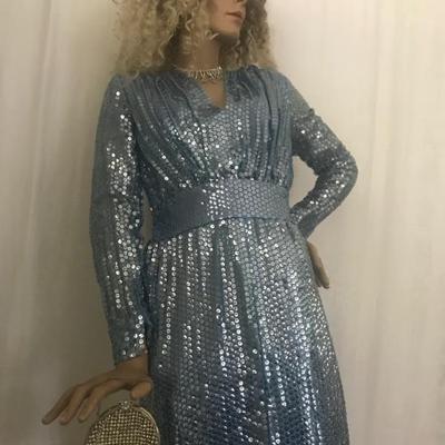 Silver Sequin on Dusky Blue • Maxi • 27” Waist • $65
