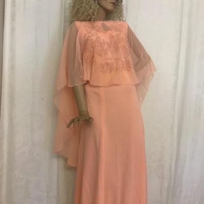 Peach • Chiffon • Maxi • w/Cape • 36” Waist • $45