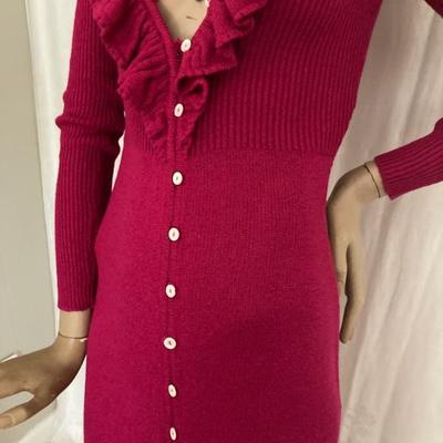Raspberry • Knit • Long Sleeve • Ruffled V Neck • $45